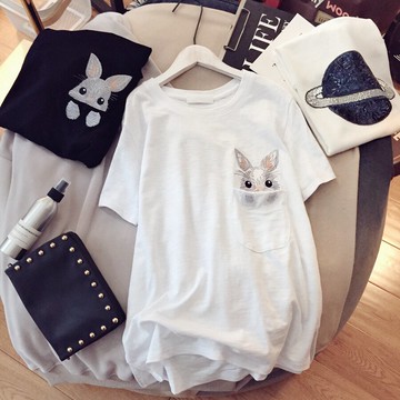 短袖t恤女裝2022年夏季新款寬松中長款上衣大碼體恤薄款t桖純棉潮