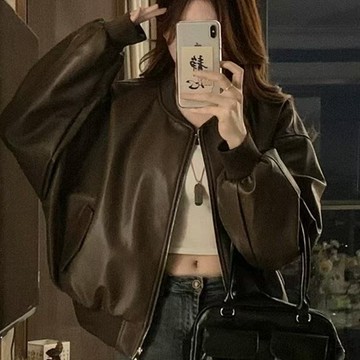復古ins機車風美式PU皮衣外套女春季新款寬鬆休閒學生夾克潮