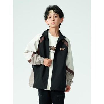 hoo男童外套春裝棒球服兒童沖鋒衣春秋款中大童炸街初中生風衣