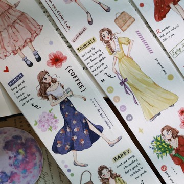 夏日女孩輕復古人物  女孩PET 和紙膠帶