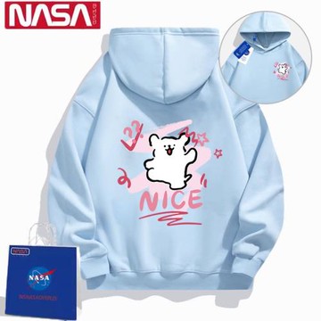 NASA官方旗艦霧霾藍小狗連帽衛衣女新款2026爆款春秋冬季加絨上衣