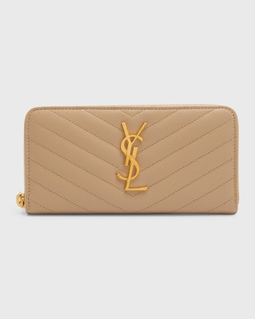 YSL Monogram Large Zip Wallet in Grained Leather