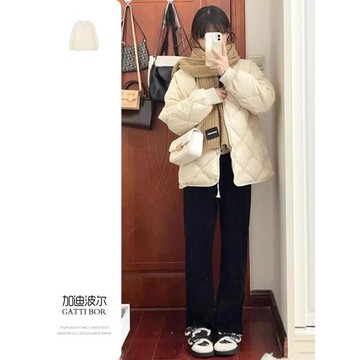 白色棉服夾棉厚短外套女秋冬季2025年新款爆款菱格棉襖棉衣派克服