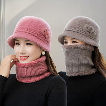 【I.Dear】韓版抗寒雪地加絨加厚蝴蝶結貝雷帽圍脖兩件套組(4色)