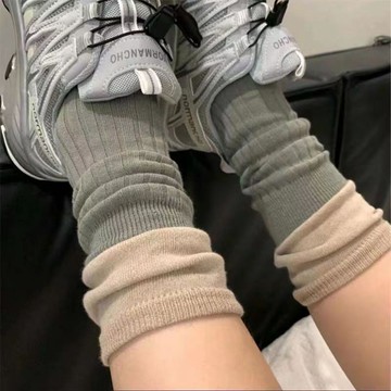 秋冬 襪子女 韓版 撞色 假兩層 拼接 堆堆襪 設計感 小衆 小腿襪 中筒襪 潮款 簡約 舒適 學院風 ins 中筒襪