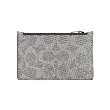 [平輸版] 【COACH】炭灰色C LOGO PVC拼接灰色素面皮革證件名片夾卡夾零錢包 真品平輸