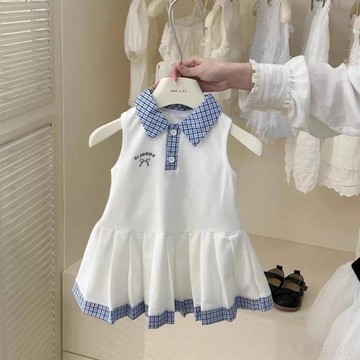 🍭臺灣出貨🍭新款立減】新款女童連衣裙Polo兒童洋氣公主學院無袖夏季寶寶背心 女童洋裝 女寶洋裝 女童連身裙 女童公