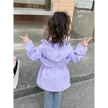 女童中長款風衣2026新款兒童連帽韓版外套春秋翅膀女寶寶刺繡上衣