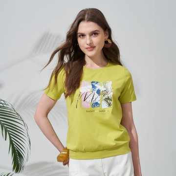 CLL巧玲瓏 多彩叢林印花圓領上衣(黃綠色) 7333912