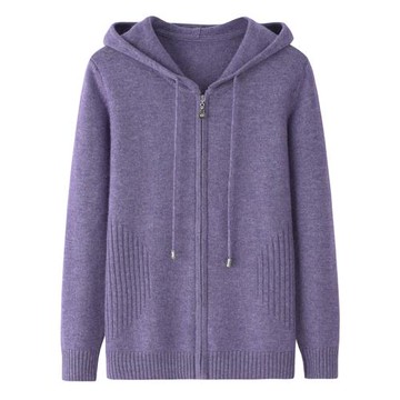 鄂爾多斯市產羊絨衫女士開衫拉鏈連帽加厚寬松毛衣衛衣外套K1740