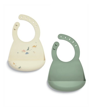 恐龍線條-矽膠圍兜2件組