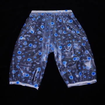 超軟塑膠高腰男女同款漂流防水六分褲透明塑料PVC雨褲ABDL防尿褲