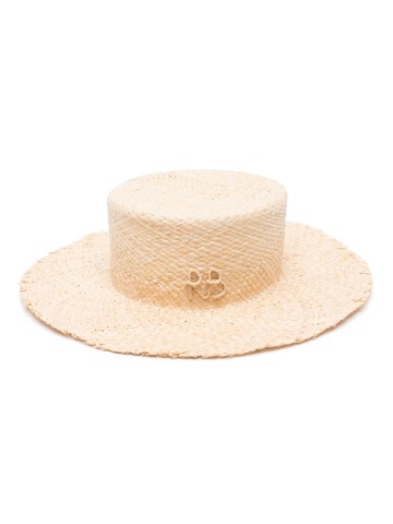 Ruslan Baginskiy - logo-appliqué straw canotier hat - women - Straw - M - Brown