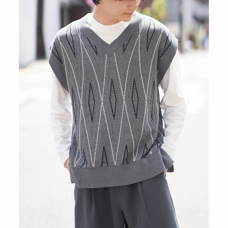 A V V Men アーヴェヴェメンズ 2set レイヤードカットソー付きvネックニットベスト メンズ グレー 通販 Lineポイント最大1 0 Get Lineショッピング