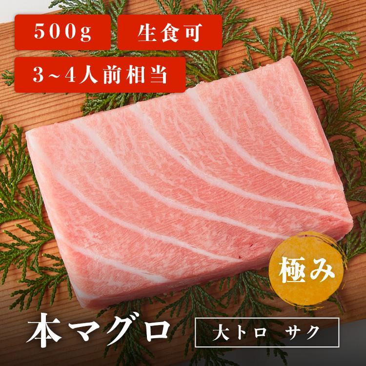 マグロ 刺身 本マグロ 大トロ 柵 サク 極み 500g 3~4人前相当 刺身用 お取り寄せ 冷凍鮪 本鮪