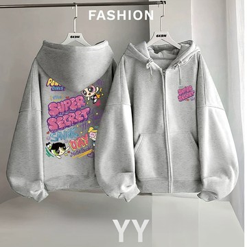 飛天小女警 外套 開衫外套 連帽外套 絕美三千金 寬鬆外套 休閒外套 oversize 秋冬上衣 可愛開衫 刷毛開衫 女