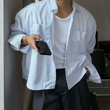 [HYC] 韓國 boxy 短寬 線條 條紋 口袋襯衫 長袖襯衫 寬鬆襯衫 造型襯衫 襯衫 Y2K襯衫 質感 穿搭 長袖