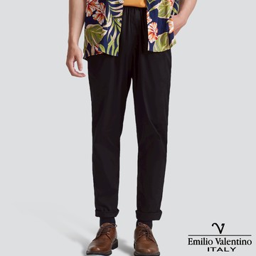 【Emilio Valentino】鬆緊休閒長褲-黑