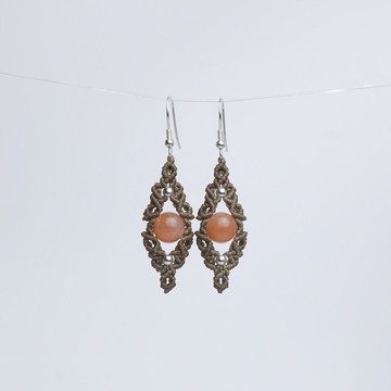 橙月亮石 蠟線編織耳環