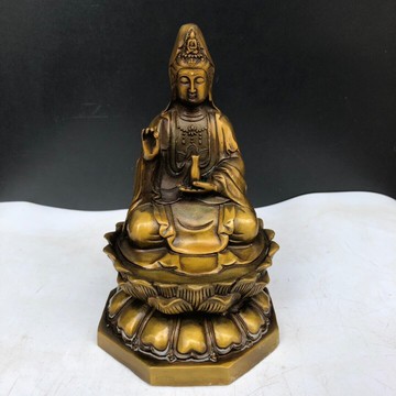 純銅蓮花觀音擺件黃銅仿古工藝微雕銅菩薩像佛像銅藝古玩銅器銅雕