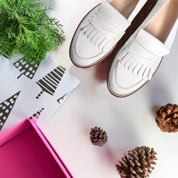 義大利真皮純白流蘇樂福鞋