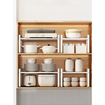 可伸縮廚房置物架臺面櫥柜內分層隔板調料收納鍋架通用桌面小架子