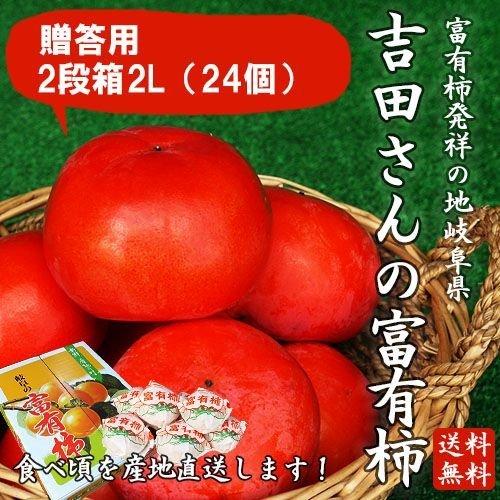 岐阜県産 贈答用「吉田さんの富有柿2段箱2Lサイズ 24個」（送料無料）