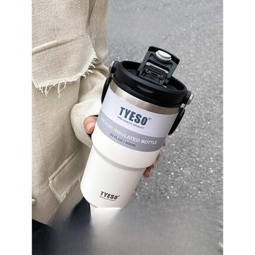 美國304不銹鋼冰霸杯子保溫保冷兩用大容量冰塊高顏值帶吸管手柄