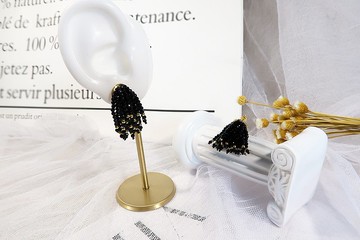 原創手工diy黑尖晶流蘇耳環 耳釘 耳環