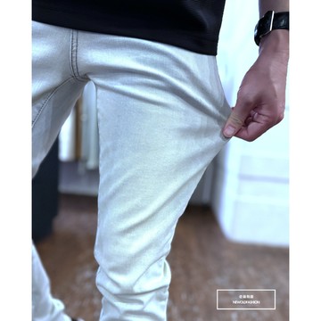 E7th.厚磅全素淺藍刷白水洗中直筒(E7J31252503)彈性抽鬚 顯瘦修身窄管 補丁破壞 水泥灰 淺灰白 牛仔破褲