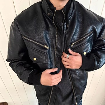 美式黑色短版皮衣外套男新款秋酷颯風立領機車皮夾克男