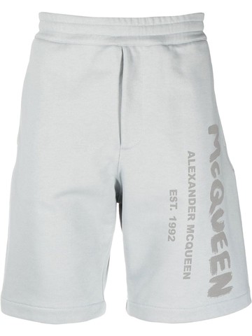 Alexander McQueen - logo-print cotton track shorts - men - Cotton/Cotton - L - Blue