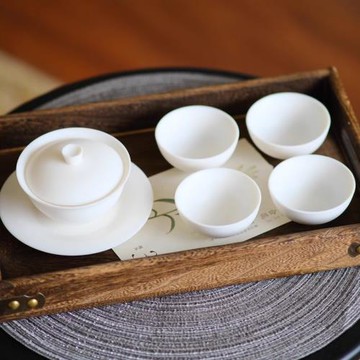 素燒羊脂玉瓷蓋碗茶杯單個帶蓋高端白瓷大號三才茶碗陶瓷巖茶茶具