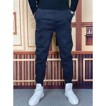 2024秋冬新款男士牛仔褲加絨加厚潮流百搭提花小腳褲韓版束腳男褲