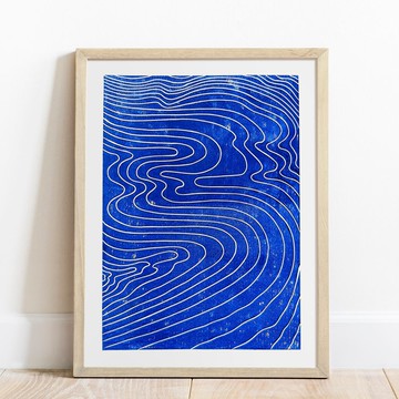 日本抽象藍色水亞麻布印刷航海壁掛藝術品裝飾