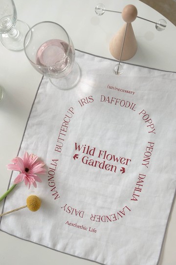 餐巾、麻、絲網圖案/織物海報（白）