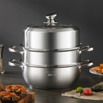 美廚蒸鍋304不銹鋼二層蒸鍋火鍋湯蒸鍋28CM燃氣電磁爐通用MCZ2037