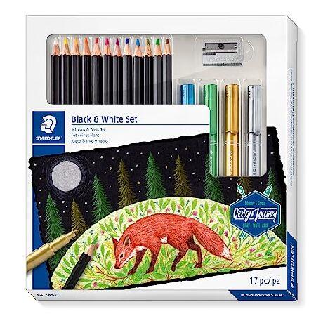 STAEDTLER Design Journey Black ＆ White Set of Soft Coloured Pencils, Metallic Markers and Sharpener