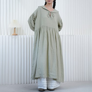 溫柔色系綁帶棉麻洋裝122187C