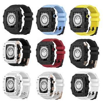 Apple Watch 44/45mm 碳纖維精緻商務保護殼錶帶 適用於iWatch