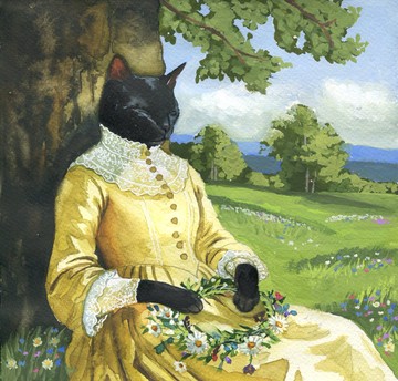 復古水彩貓咪肖像畫