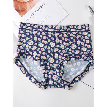 薄款收腹內褲女無痕冰絲中高腰大碼夏透氣舒適包臀速干碎花三角褲