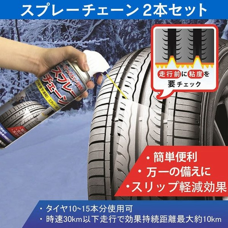 スプレー式タイヤチェーン スプレー式チェーン タイヤチェーン 非金属 スプレーチェーン 2本セット 車内 常備 簡単タイヤチェーン 雪 スノー 雪道 通販 Lineポイント最大0 5 Get Lineショッピング