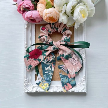 棉布長尾蝴蝶結髮圈大腸圈髮飾-煙燻粉色