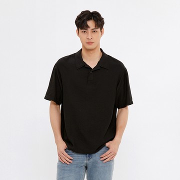Hang Ten- 泡泡紗短袖POLO衫-男(黑色)