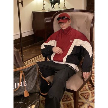 24KHOMME X JUUNPET美式復古運動休閑拼接寬松大廓形立領夾克外套