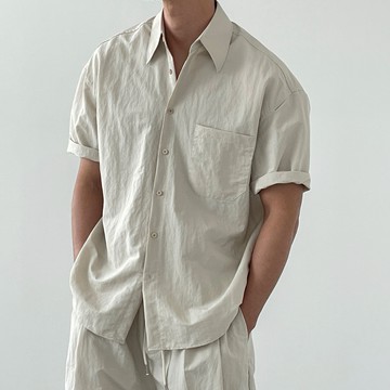 正韓夏日輕盈涼感尼龍口袋短袖襯衫 4色 YUPPIE 預購商品 0624