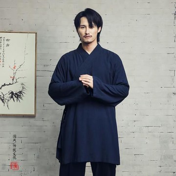 武當道袍道士服裝男斜襟太極服亞麻茶服中國風居士禪意漢服春秋款