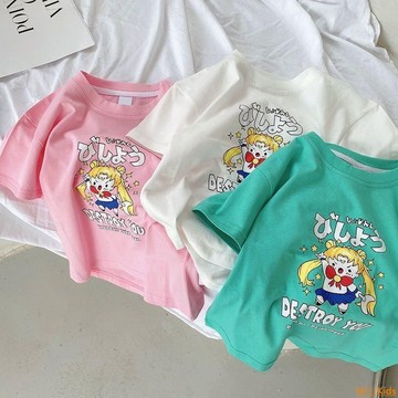 【Hi！Kids】純棉女童短袖T恤寶寶夏季2024新款休閑中小童卡通動漫印花韓版潮