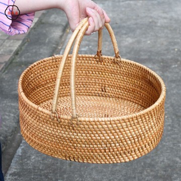 工廠直銷 編織籃 藤編籃 手提籃 越南藤編超大菜籃 家用戶外野餐籃 網紅露營款手提籃 藤編籃子 饅頭筐